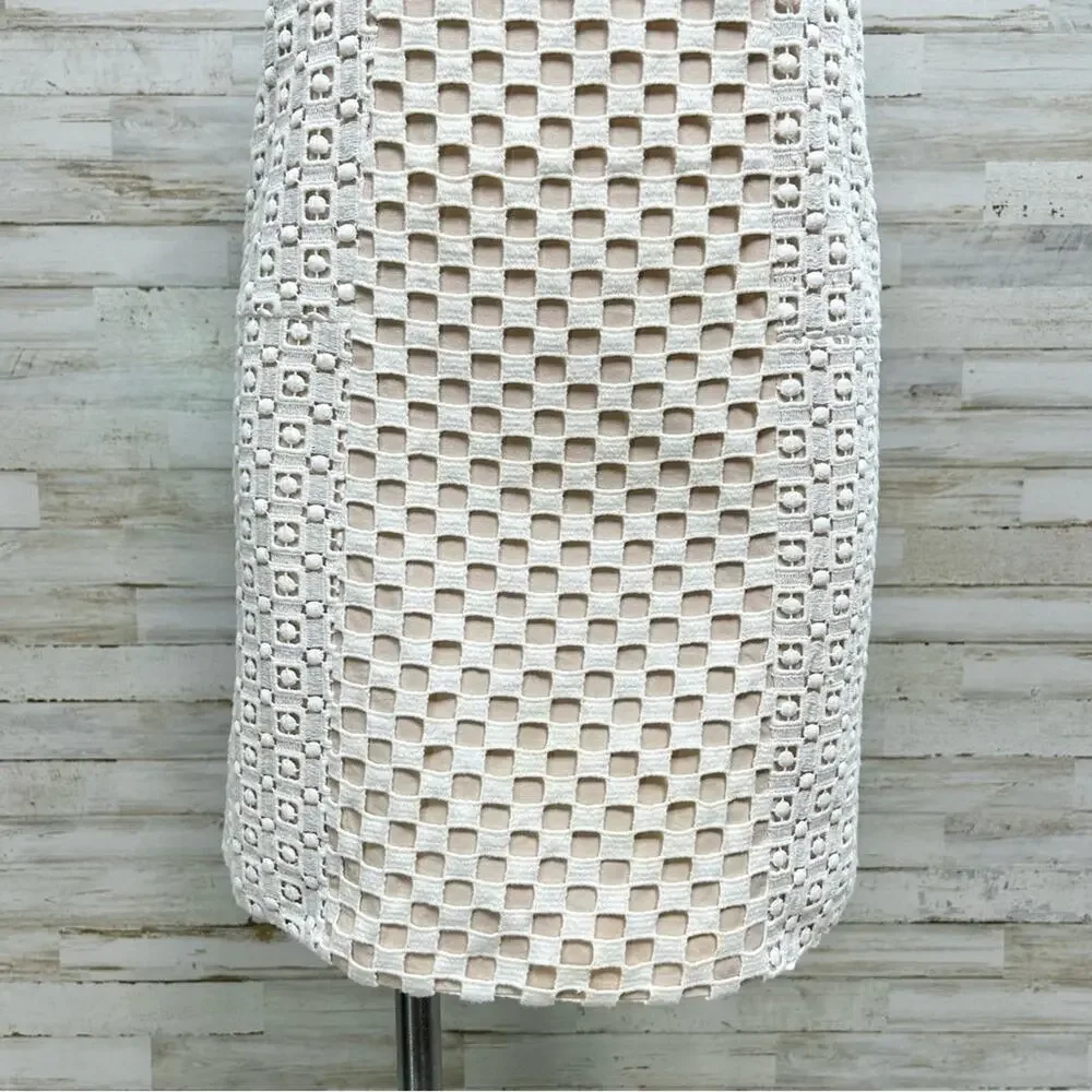 Tibi Sonoran Sleeveless Eyelet Shift Dress Size 0 Ivory Overlay Neutral Cotton - Picture 4 of 15